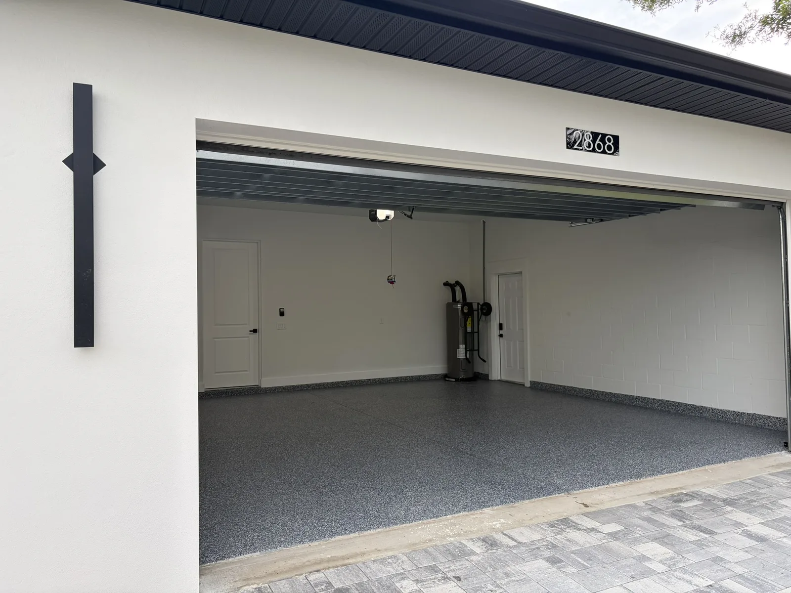 Exterior view of finished garage from the driveway